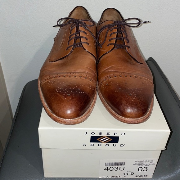 Joseph Abboud White Label Bixby Cognac Brown Classic Wingtip Cap Toe Oxfords 11 - Picture 3 of 10